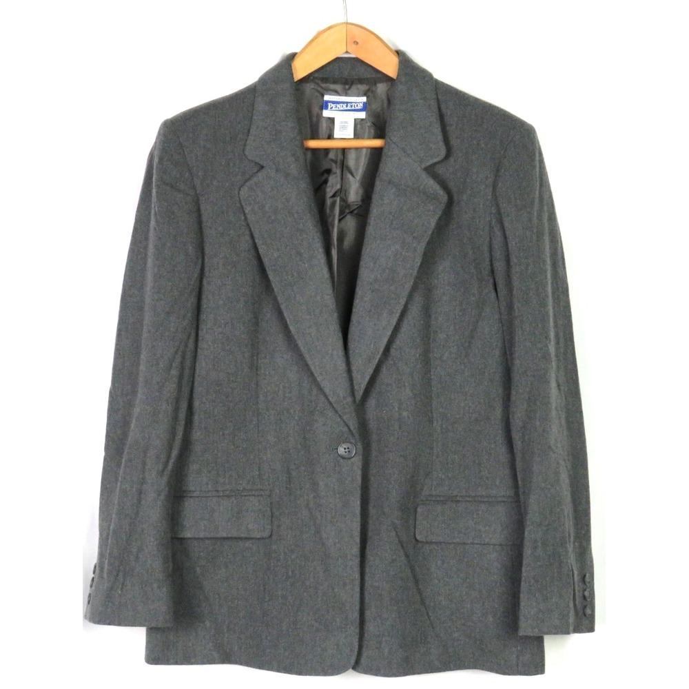 PENDLETON 100% Virgin Wool Gray 1‎ Button Office Blazer Women's sz. 12